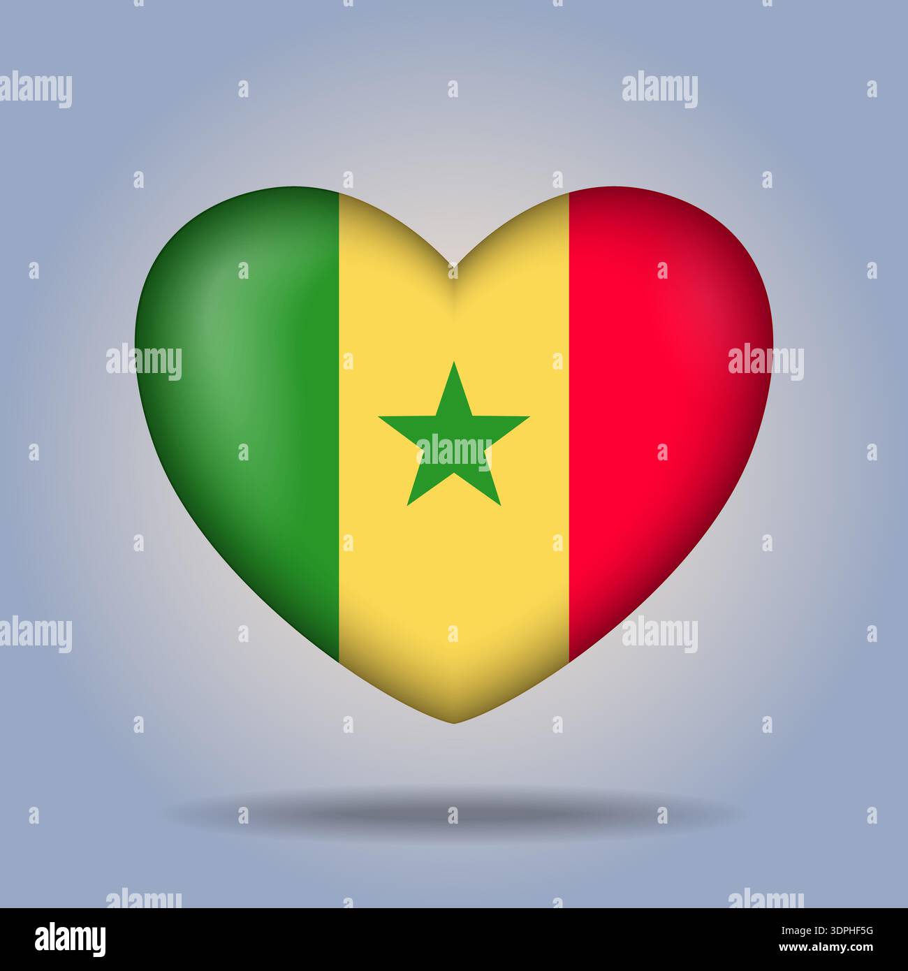 Senegal flag heart button Isolated on color gradient background Stock Vector