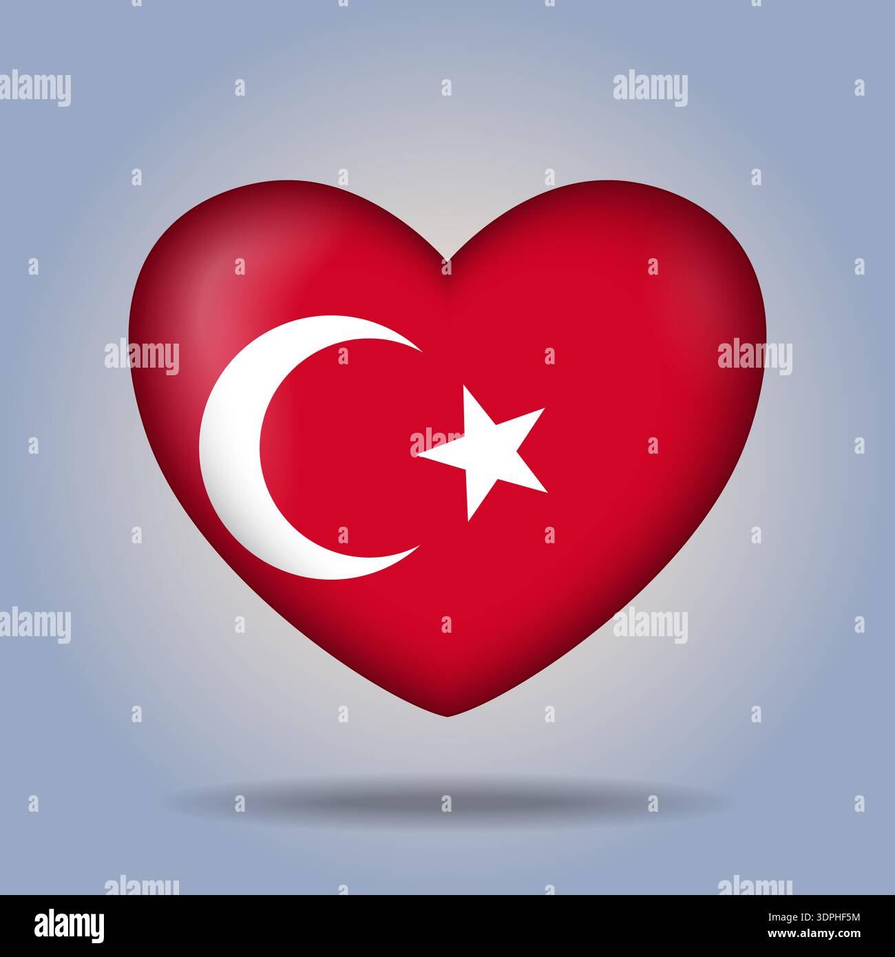 Turkey flag heart button Isolated on color gradient background Stock Vector