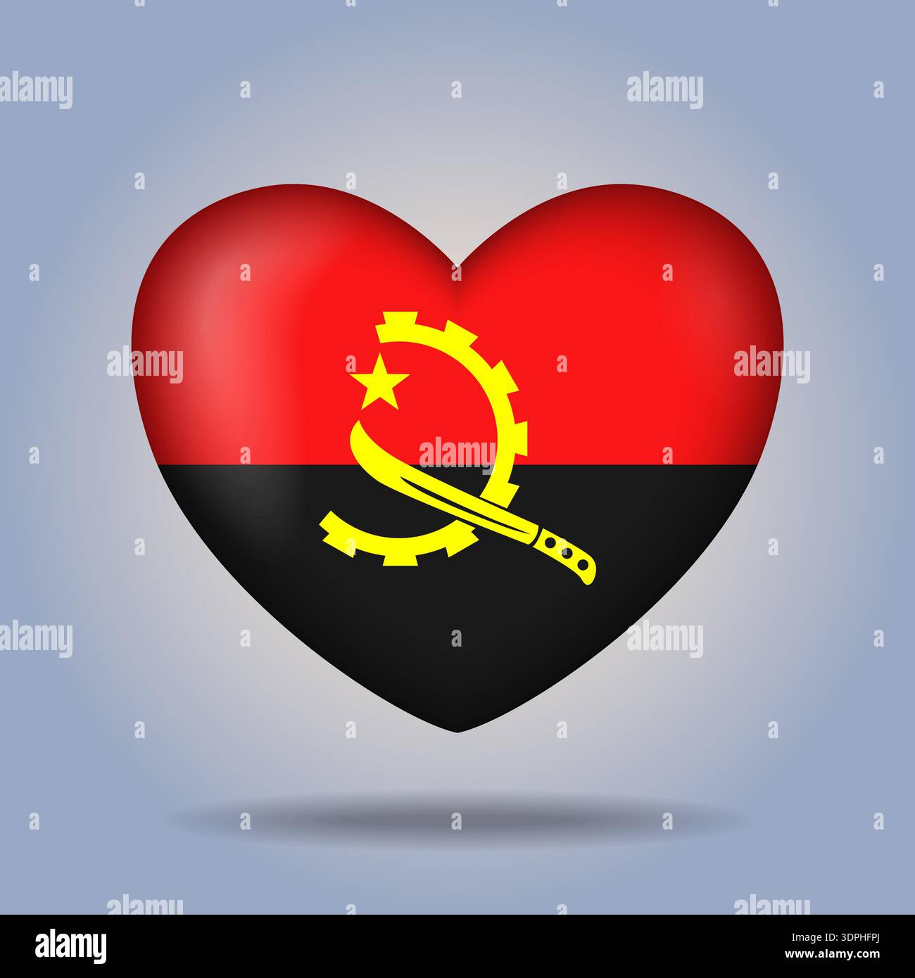 Angola flag heart button Isolated on color gradient background Stock Vector
