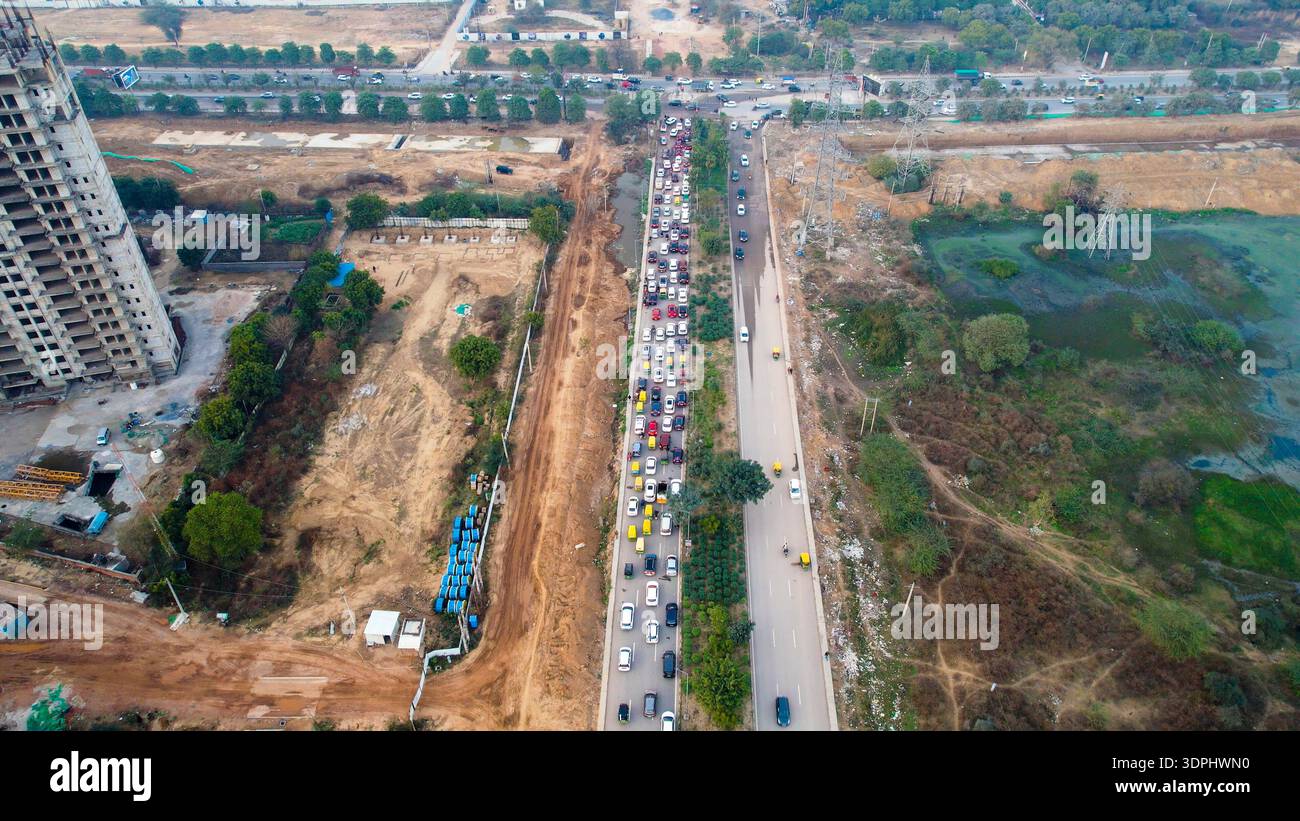 straight down drone aerial view of heavy traffic congestion at ...