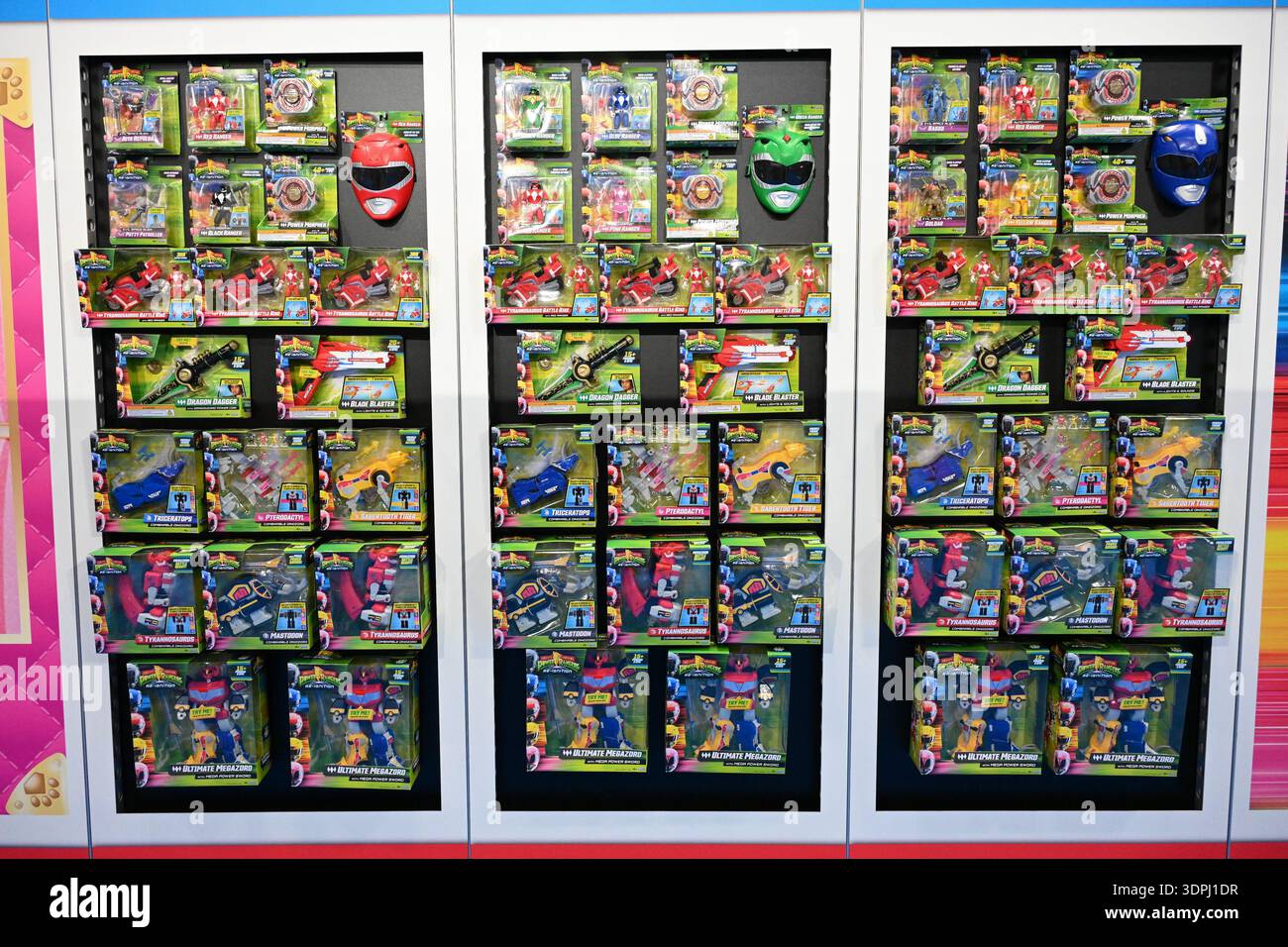 Power Rangers Display Room Mighty Morphin Power Rangers toys on display shelf on Day 1 of the ...