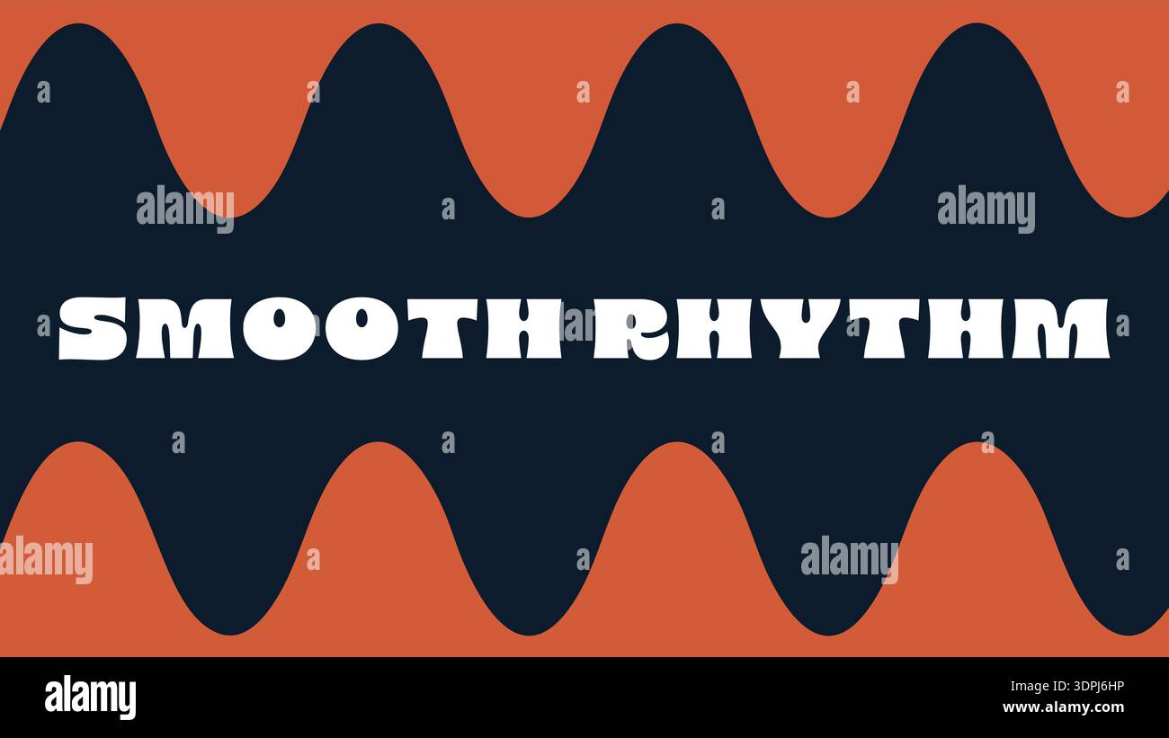 Wavy pattern banner with smooth rhythm text centered on a flowing wave background Stock Vector