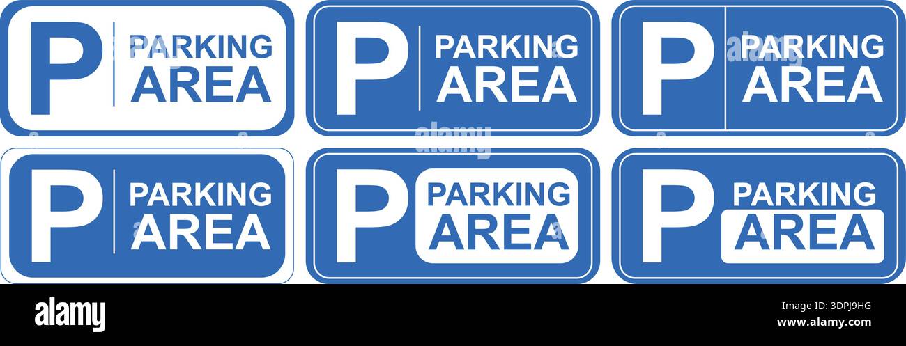 Parking Area Sign Icon Set – Blue Car Parking Symbol Labels, Public ...