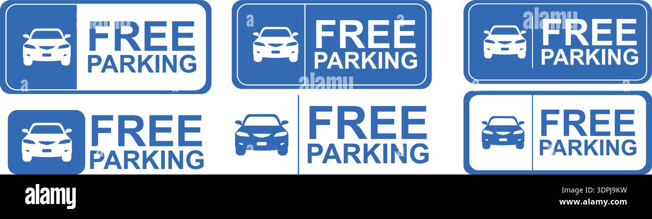 Parking Area Sign Icon Set – Blue Car Parking Symbol Labels, Public ...