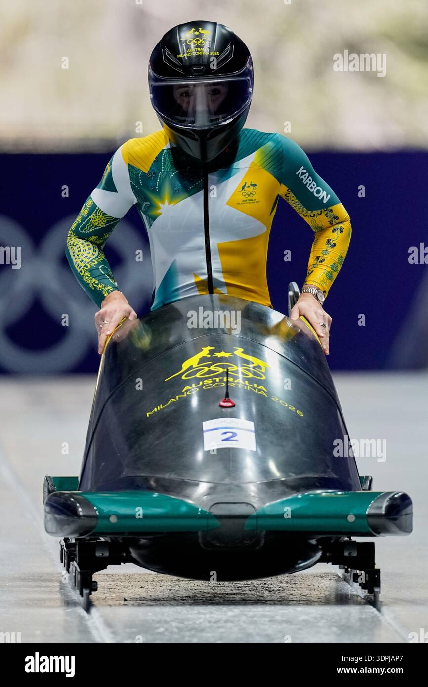 Australia's Bree Walker starts for a women's monobob run at the 2026 ...
