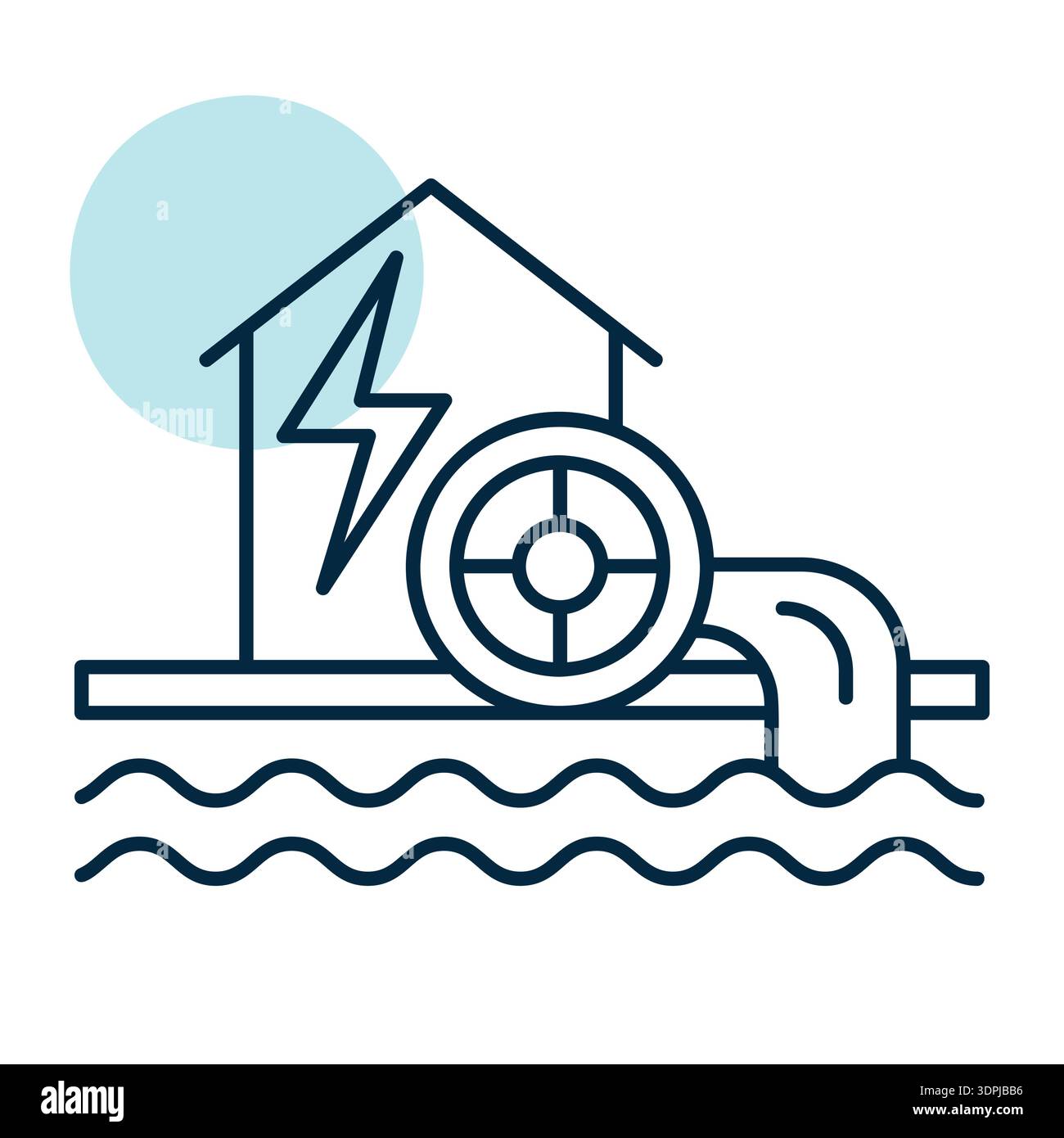 Minimalist outline icon of a small hydroelectric power station with a ...