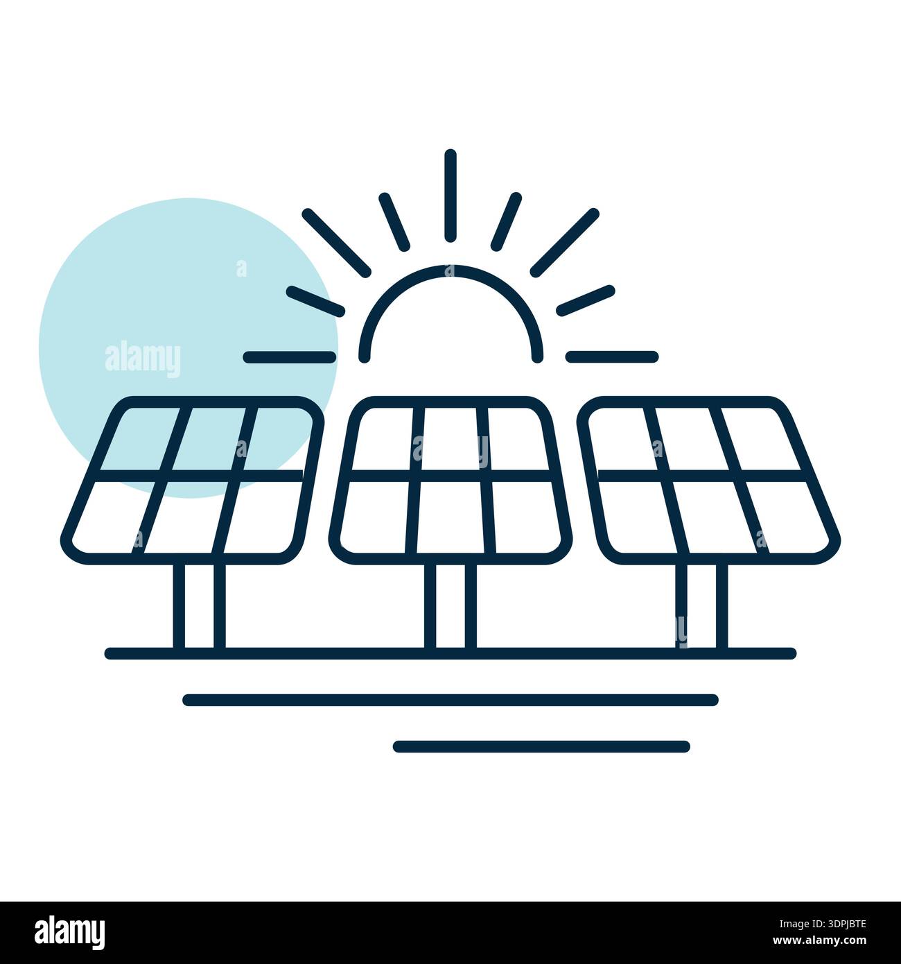 Minimalist outline solar farm icon with sun suitable for renewable ...