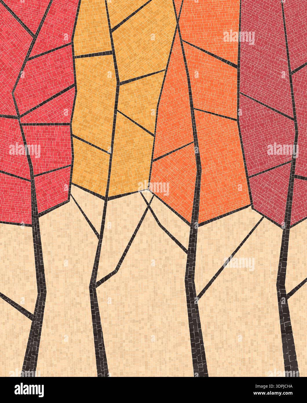 Mosaic art autumn forest composition, trees vector template Stock Vector