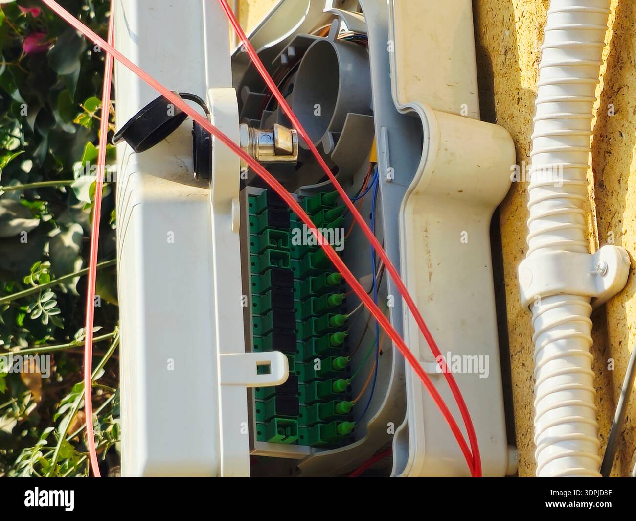 Interior of an outdoor fiber optic terminal box, Network interface ...