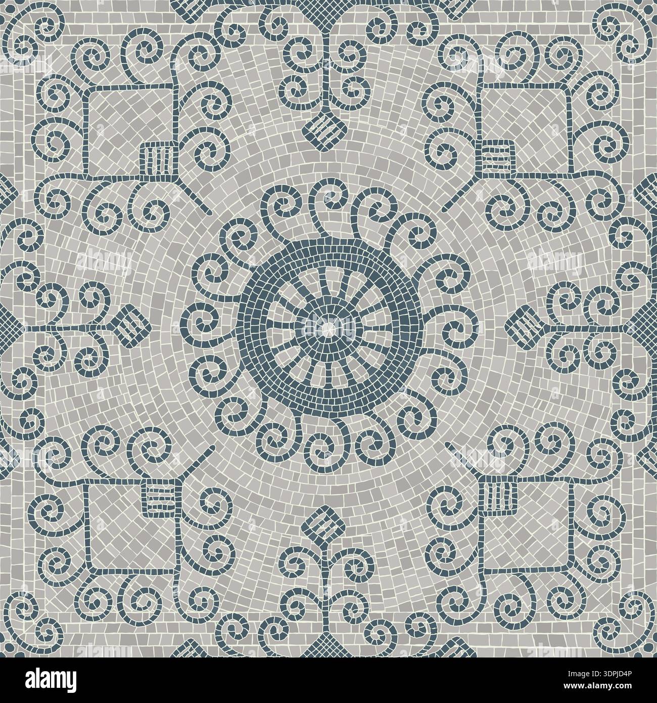 Stone tile mosaic, vector seamless pattern template Stock Vector
