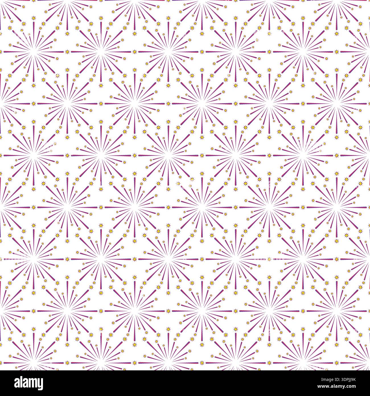 Festive Purple and Gold Starburst Repeating Pattern Design Stock Vector