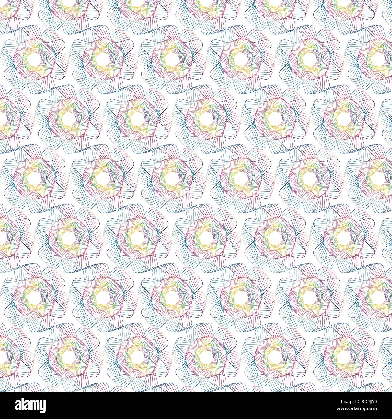 Seamless Guilloche Rosette Pattern with Pastel Rainbow Lines Stock Vector