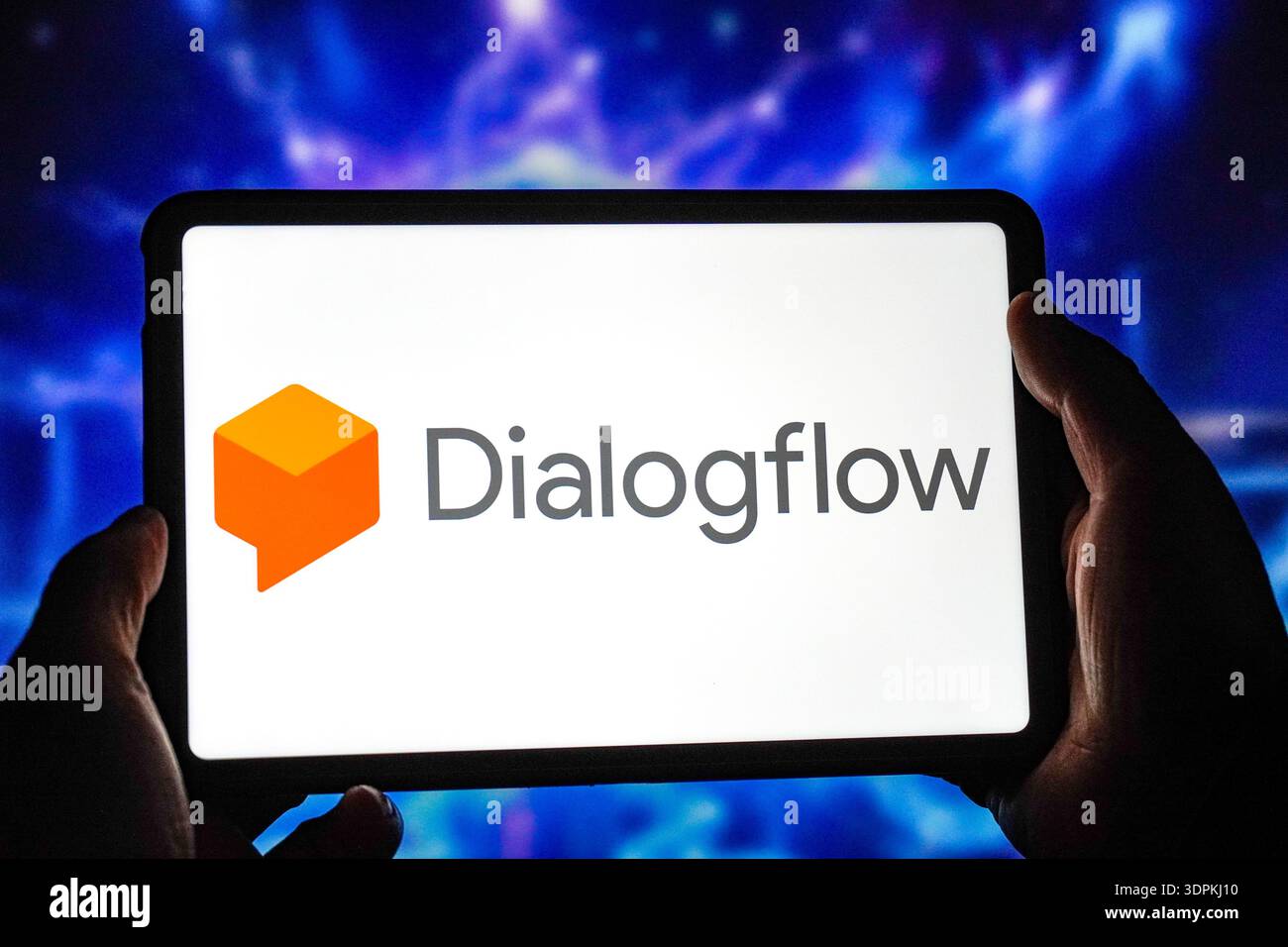 Dialog Tablet In this photo illustration, the Dialogflow logo is displayed on the ...