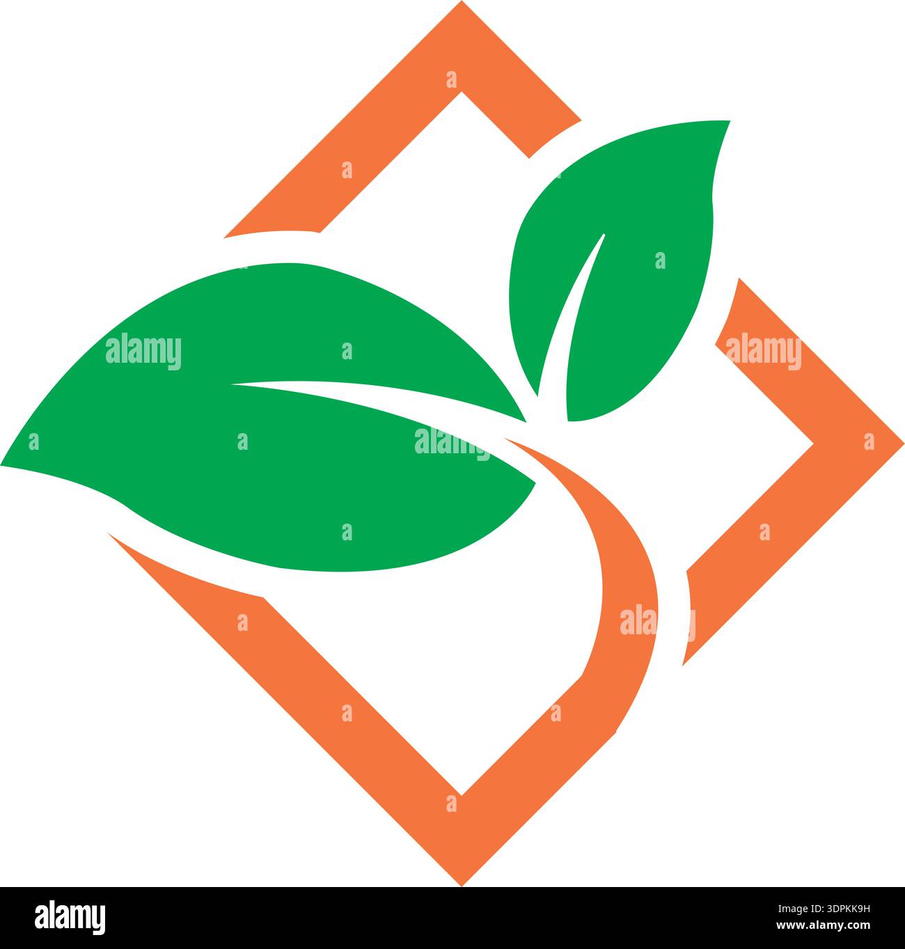 A green and orange logo with a leaf on it Stock Vector