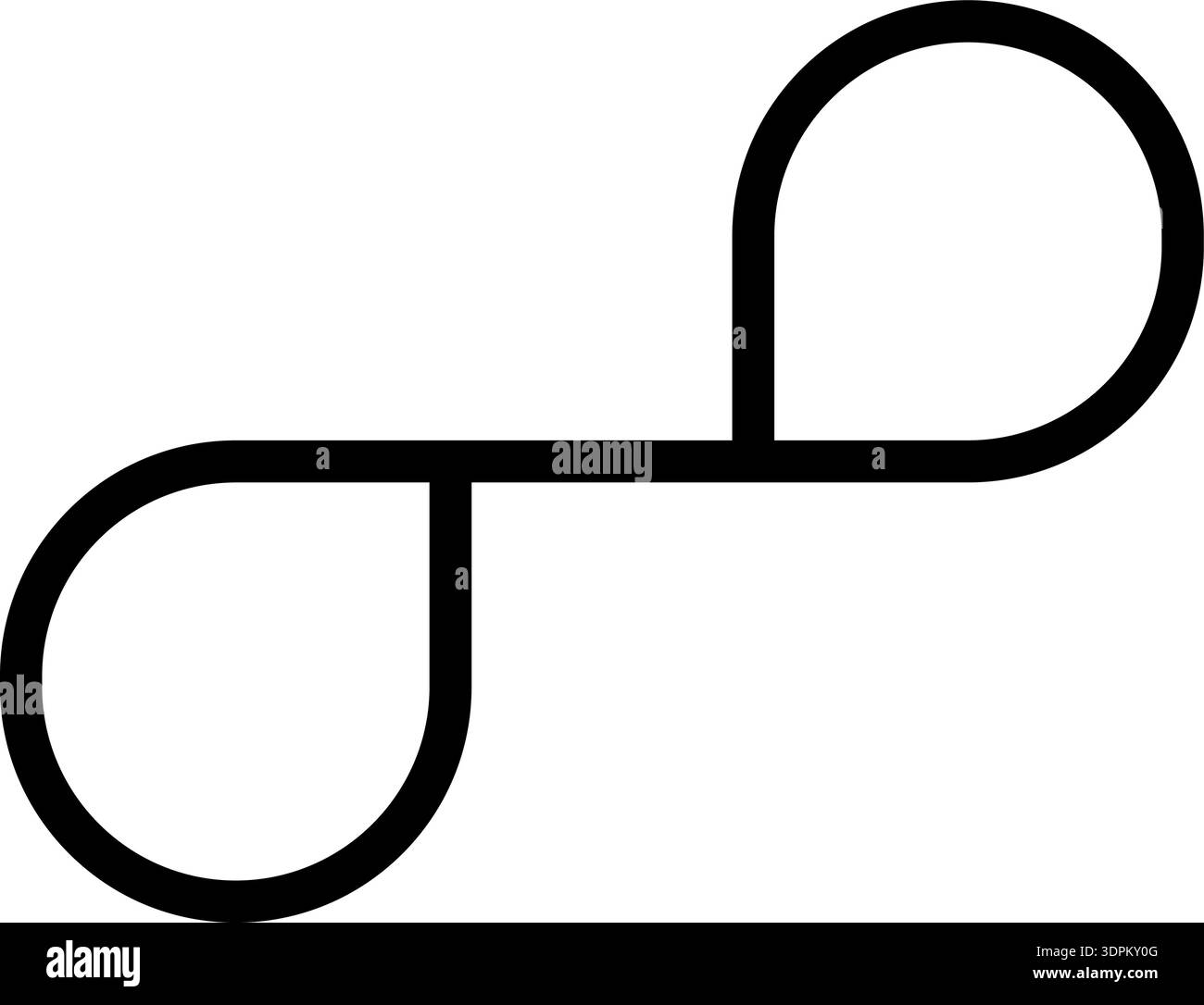 Line forms two opposite loops with a thick outline and geometric shape. Stock Vector