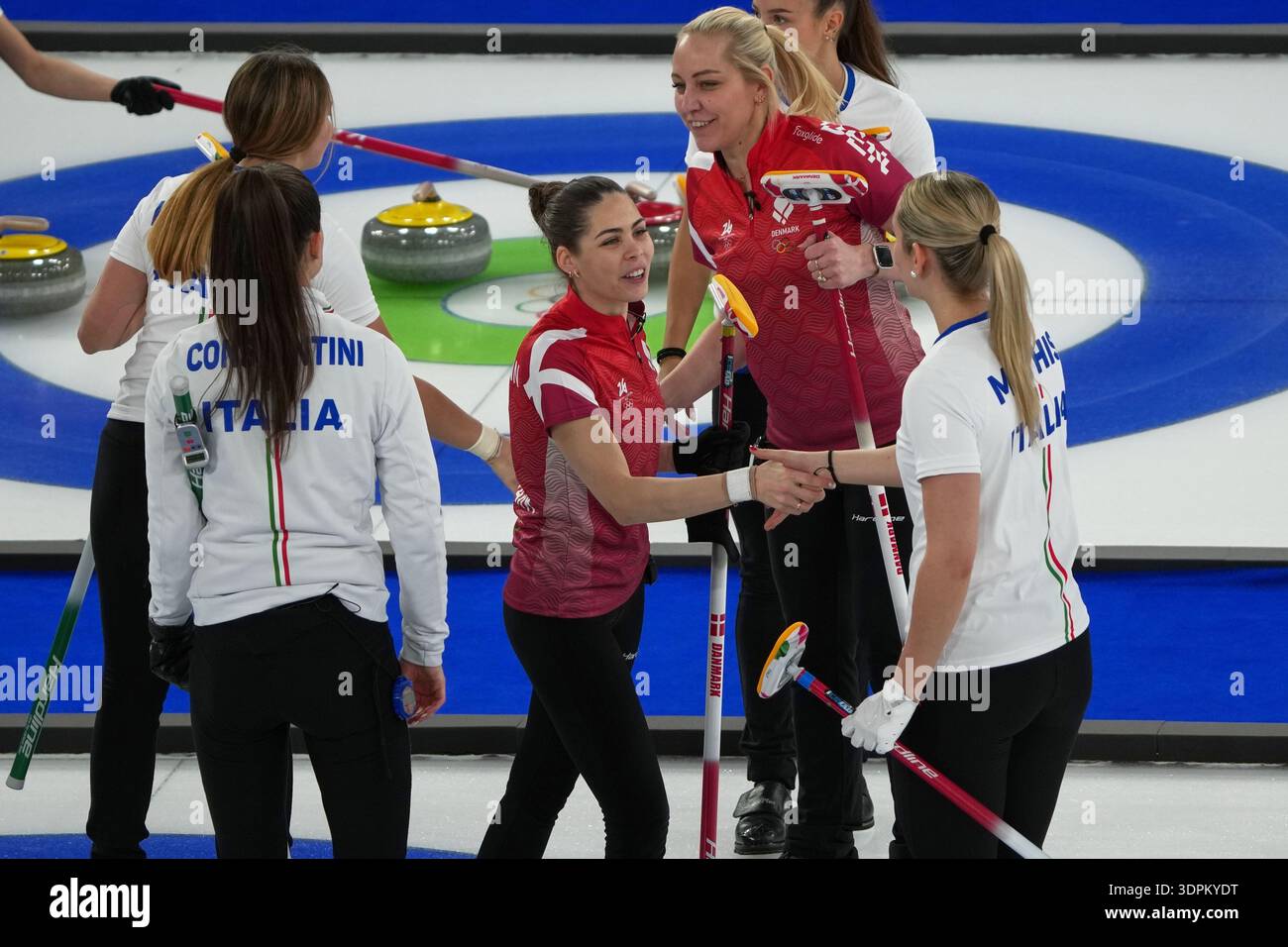 Denmark's Jasmin Holtermann, and Italy's Elena Mathis shake hands after ...