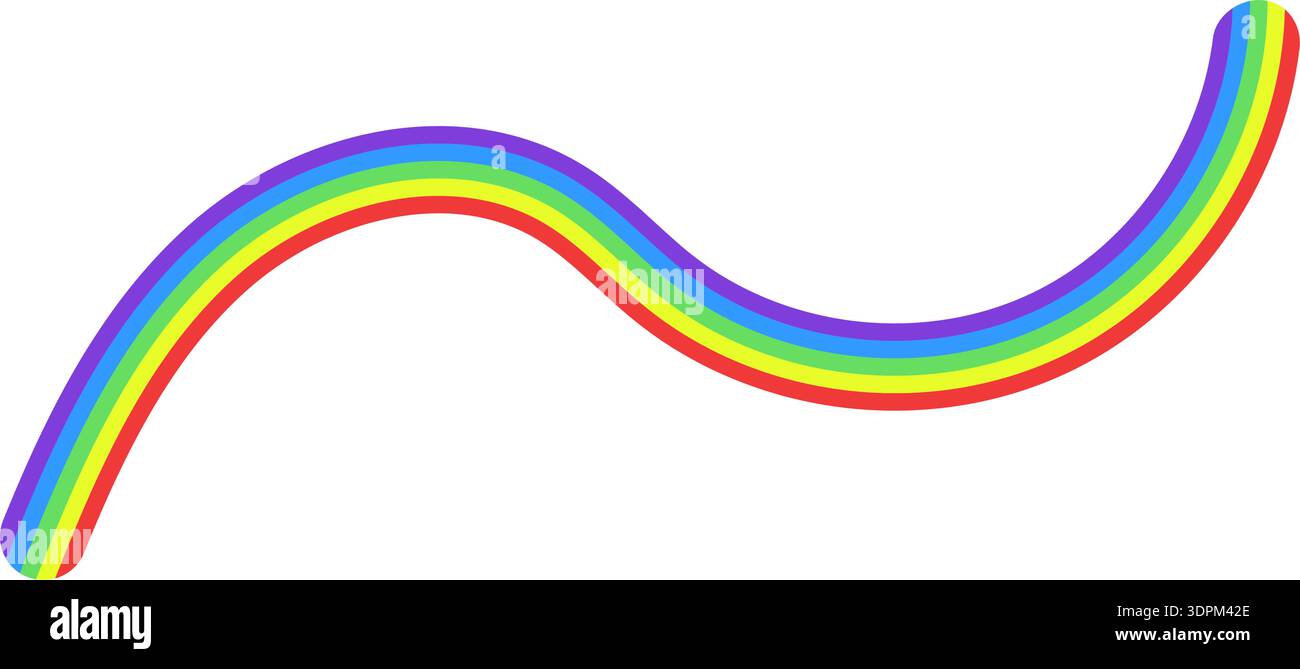 Rainbow colored curved graphic line in a wave shape. Stock Vector