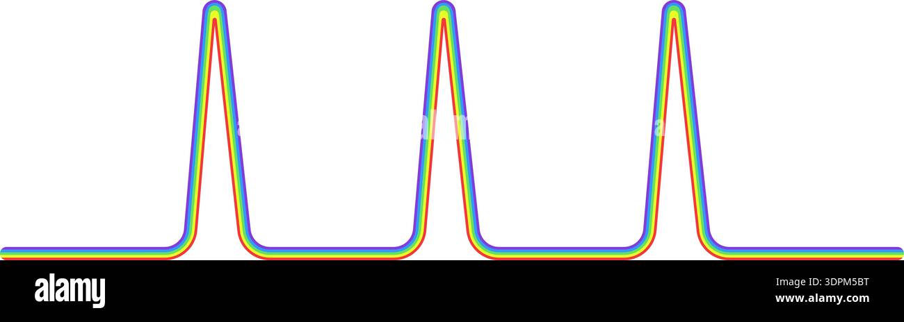 Rainbow colored line forming a triangle with three points that resemble waves. Stock Vector