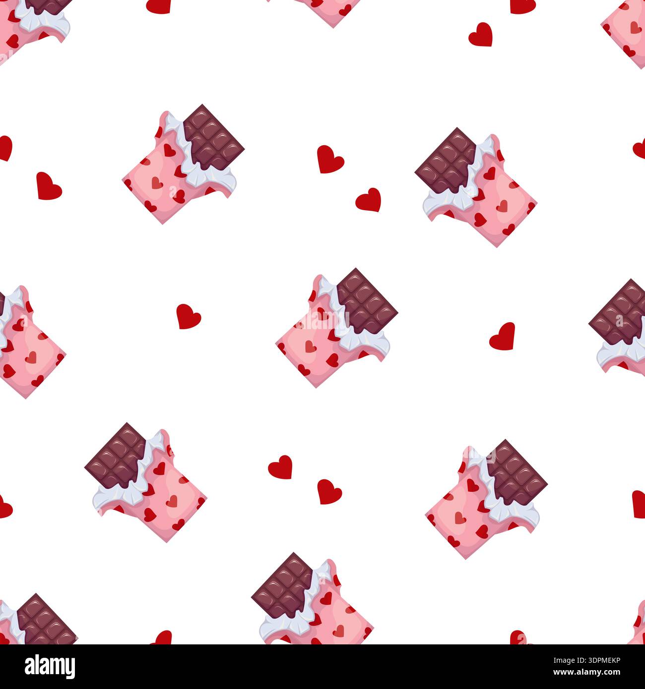 Chocolate bars in heart wrappers seamless pattern Stock Vector