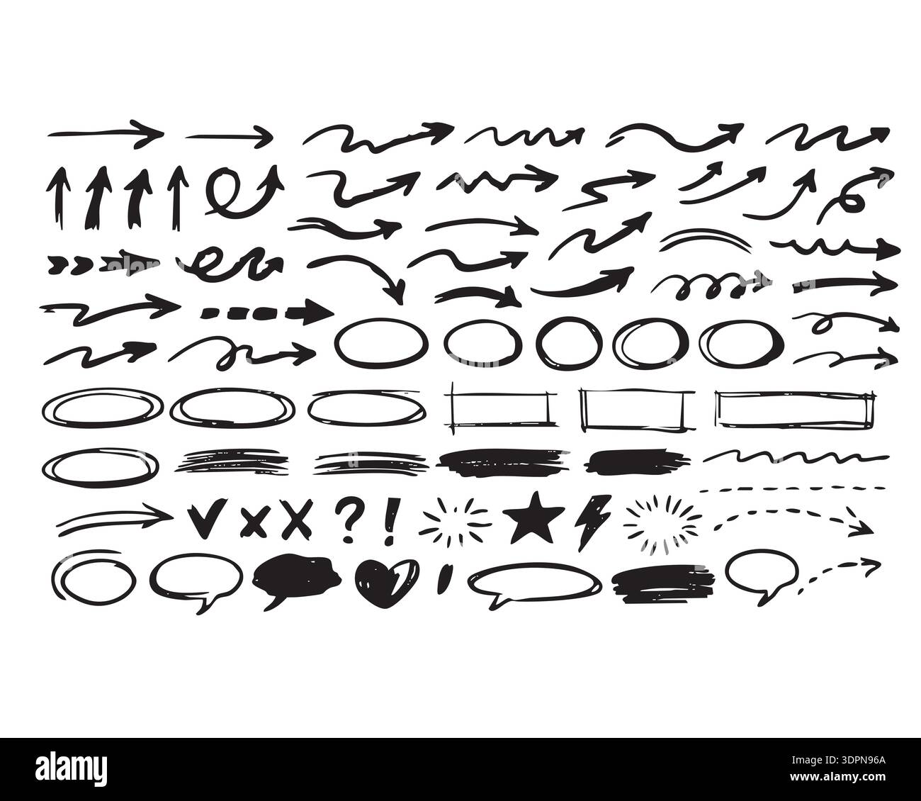 Hand Drawn Arrows, Lines and Doodle Elements Set Stock Vector