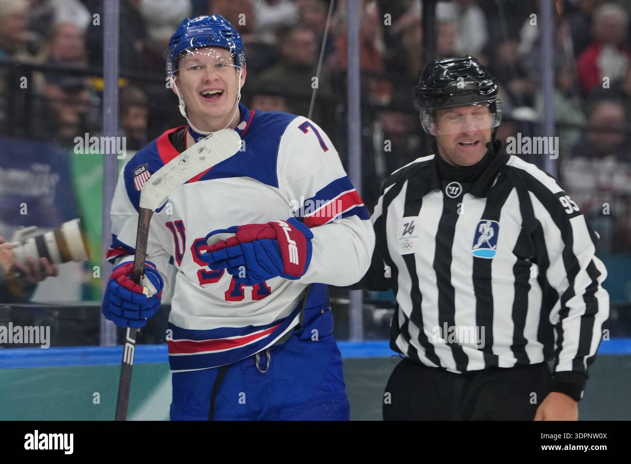 United States' Brady Tkachuk gestures during a preliminary round game ...