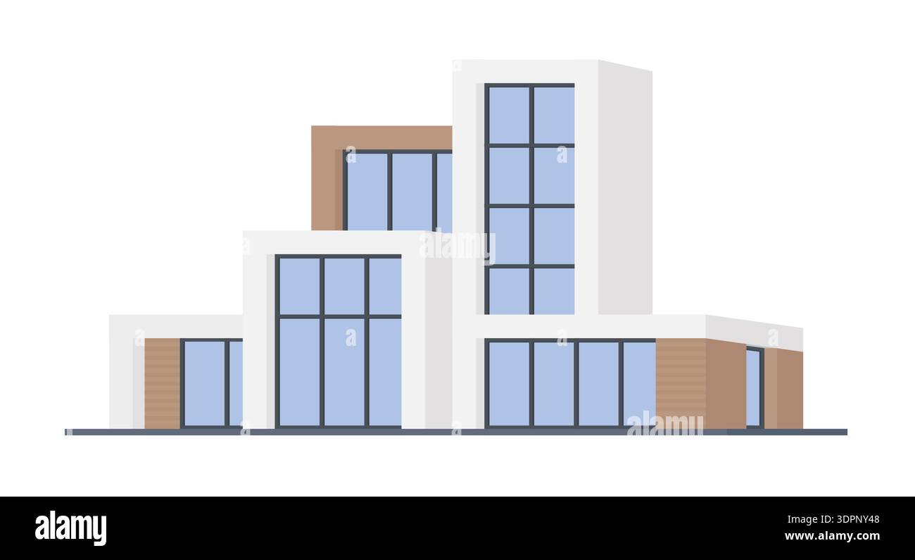 Villeflat Design Minimalist modern villa with large glass windows, geometric shapes, and ...