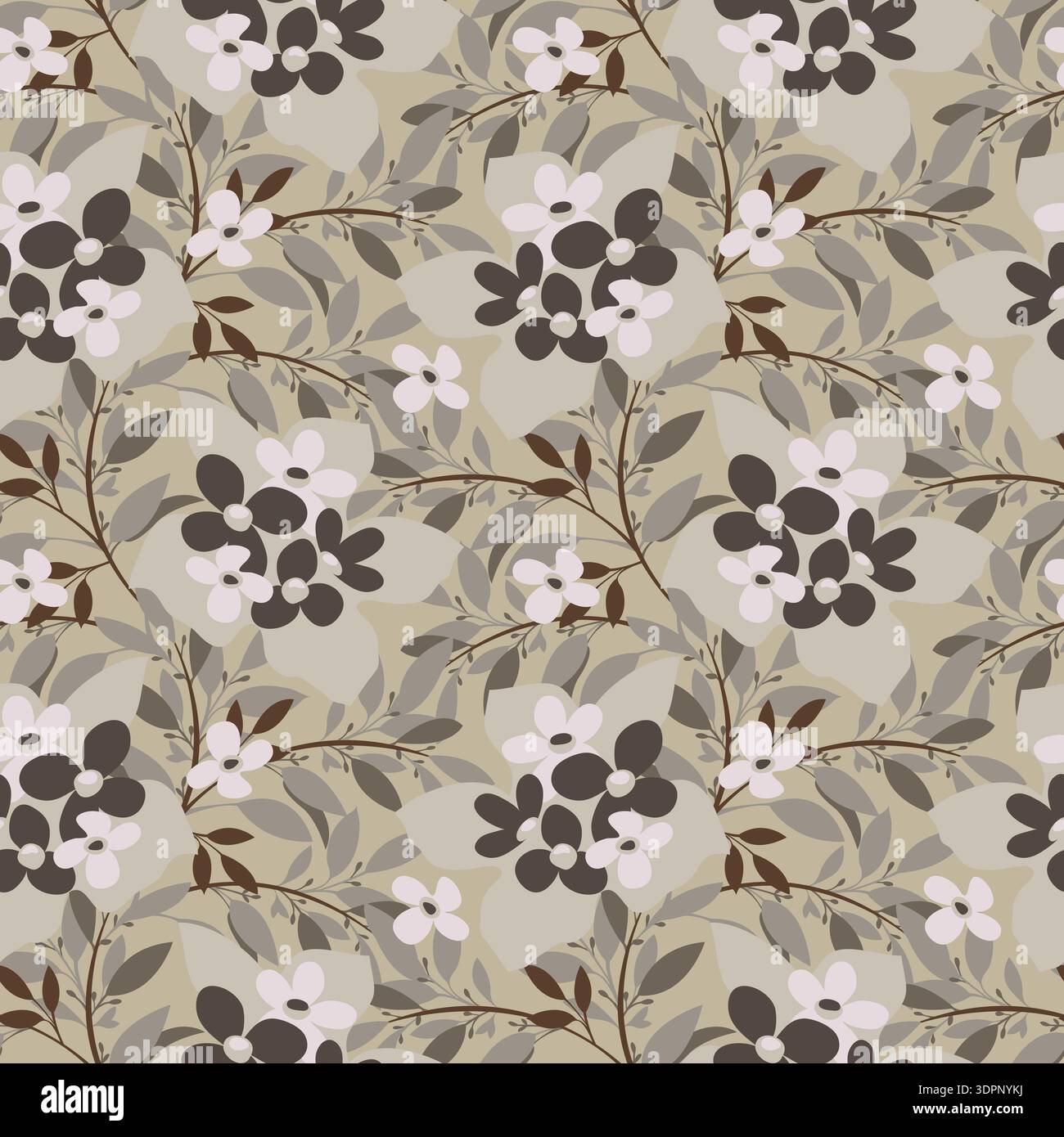 Vector floral seamless pattern. Coffee-colored flowers Stock Vector