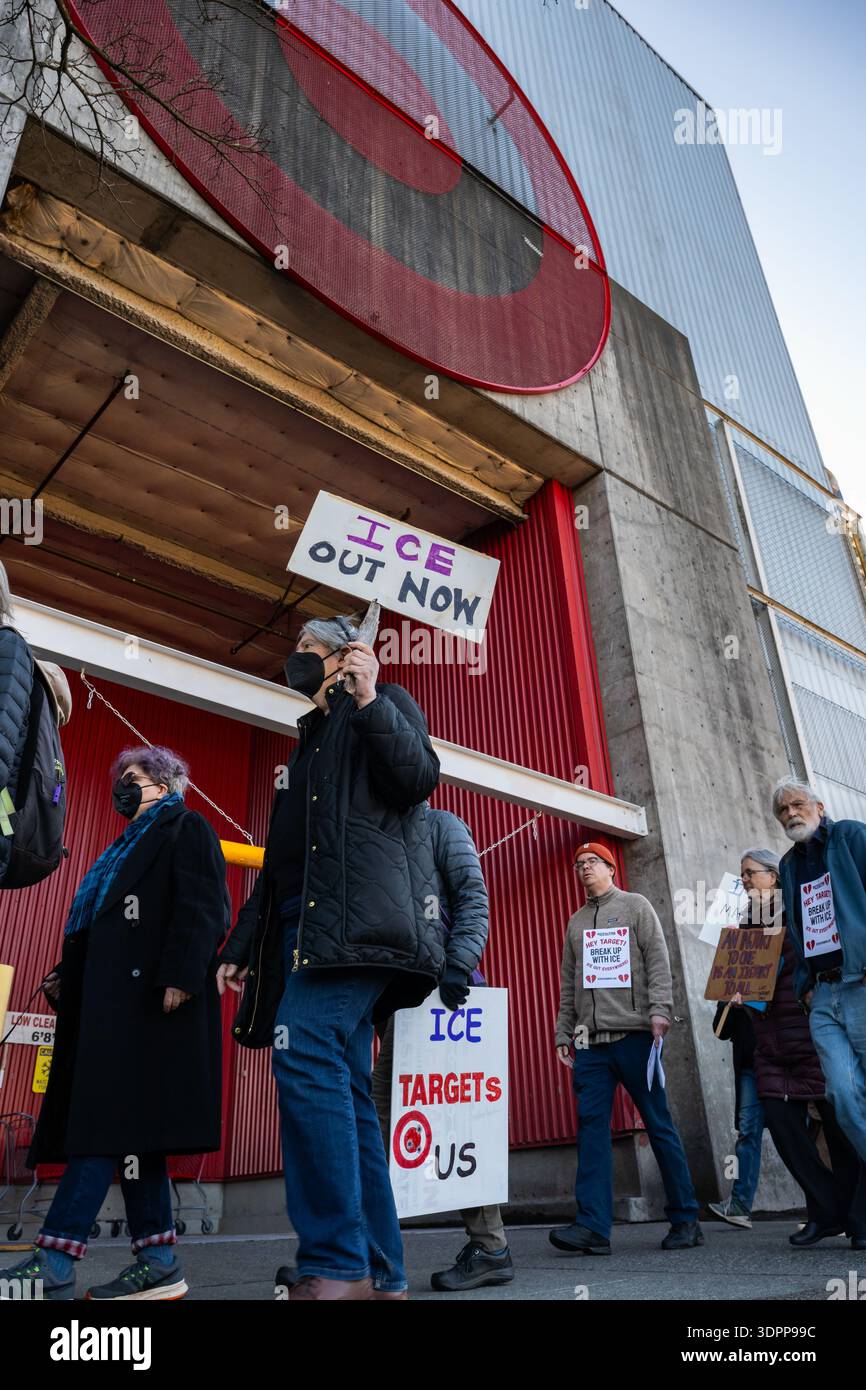 Seattle, USA. 15th Feb 2026. Anti-Ice Protestors gather outside the ...