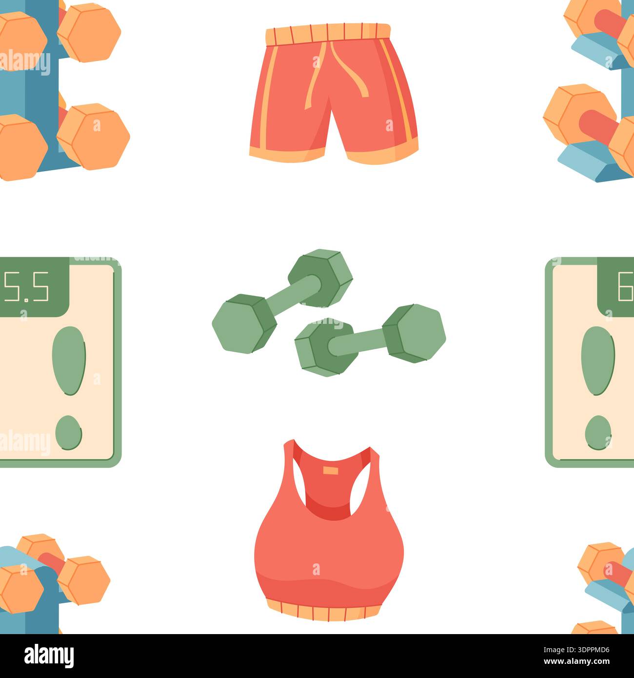 Seamless Flat Pattern With Dumbbells Stock Vector