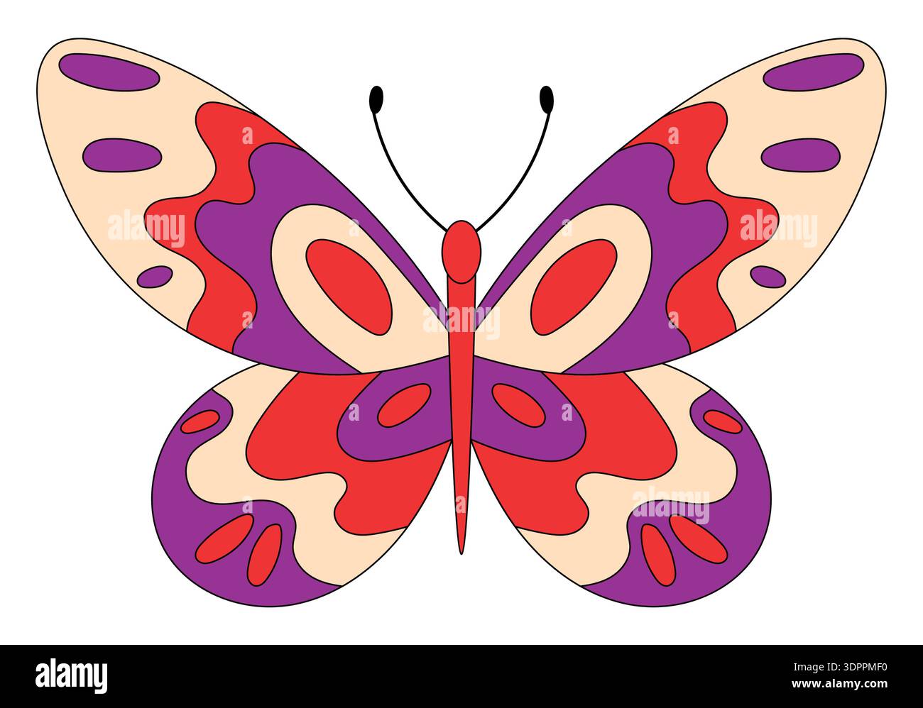 Groovy Retro Butterfly Sticker Patch Stock Vector