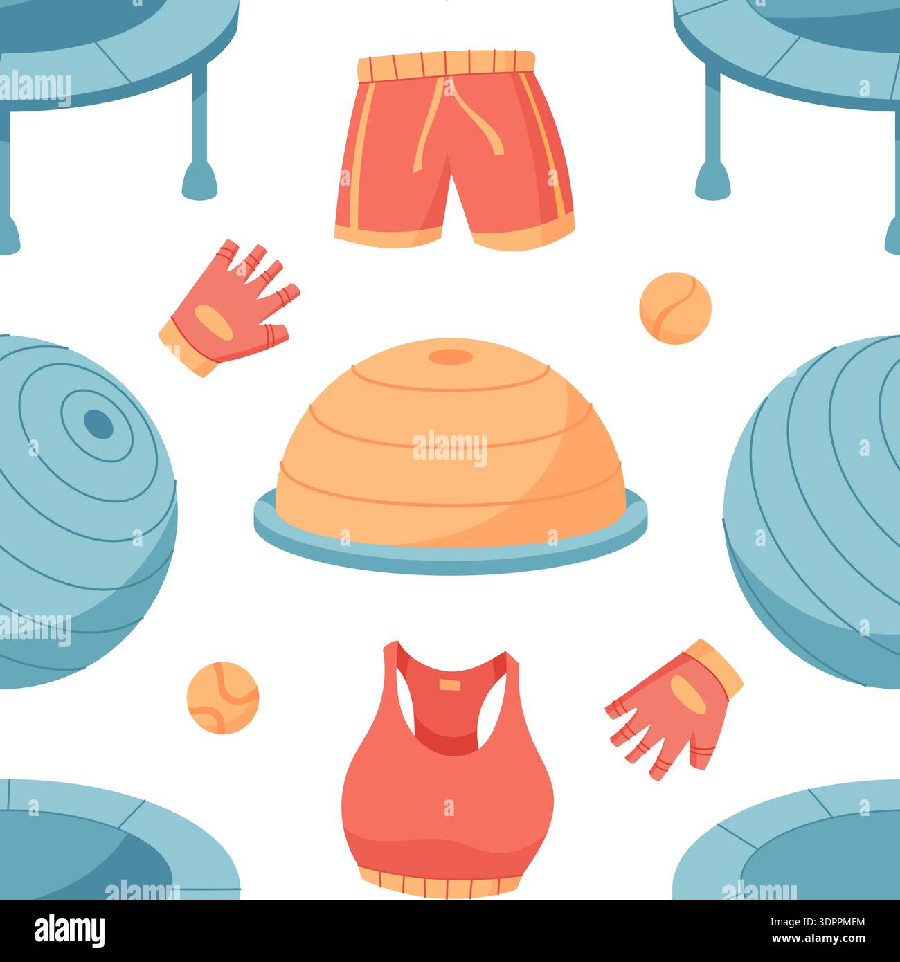 Flat Seamless Pattern With Fitness Equipment Stock Vector