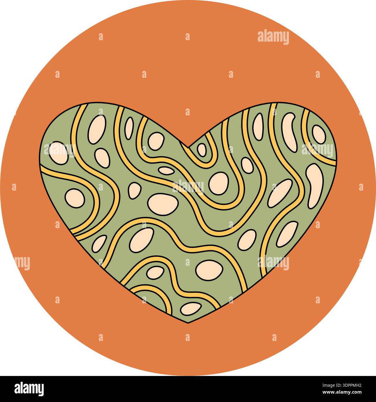 Groovy Retro Abstract Heart Sticker Stock Vector