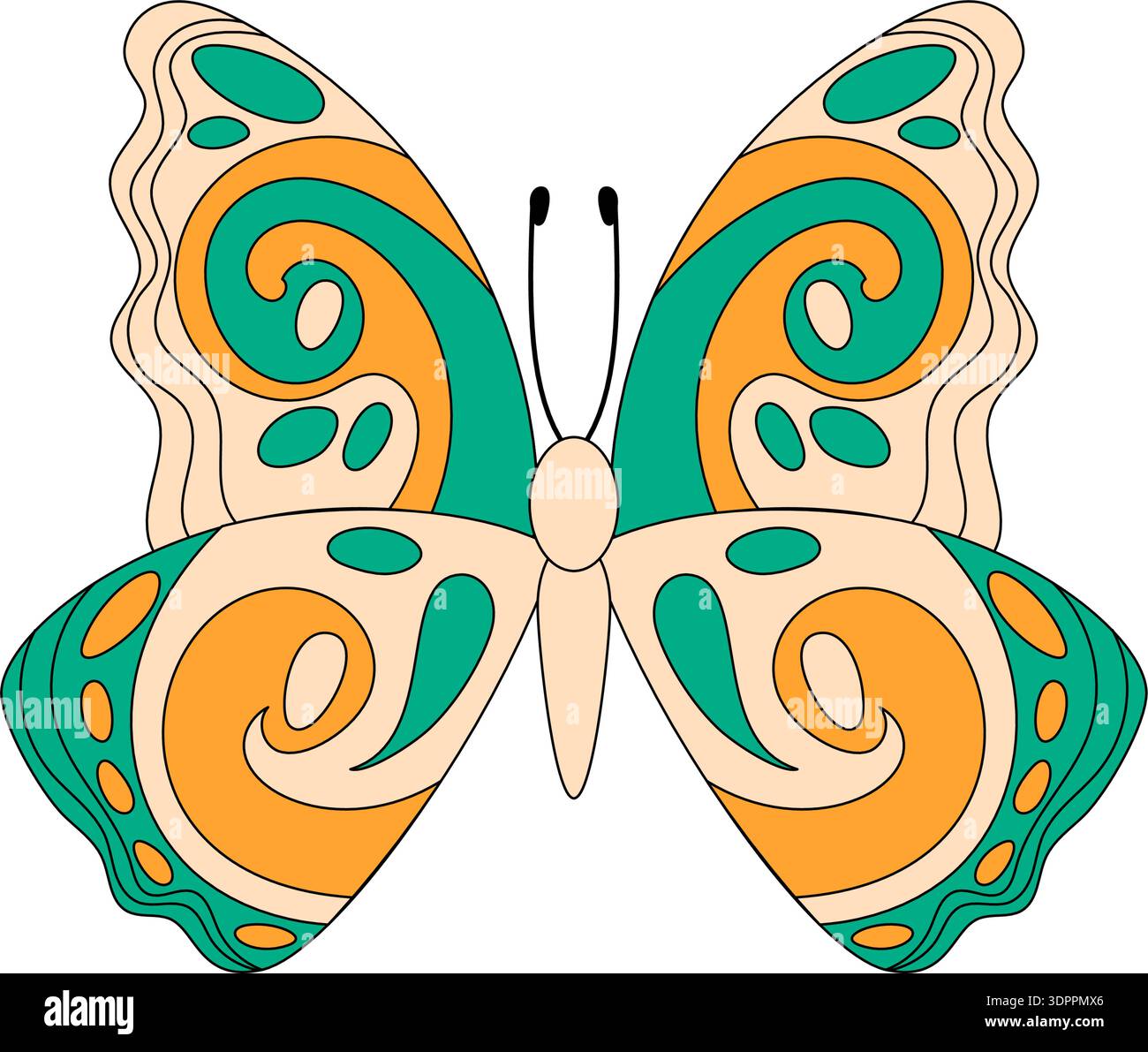 Groovy Retro Butterfly With Psychedelic Pattern Stock Vector