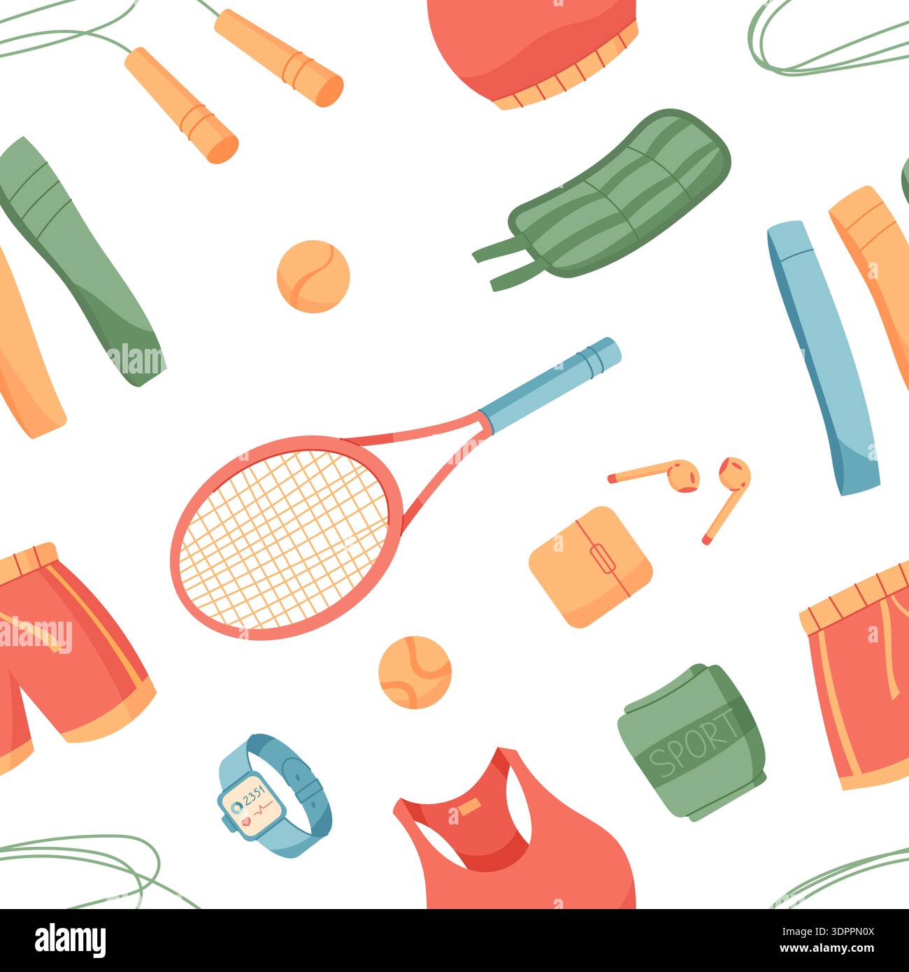 Seamless Flat Fitness Equipment Pattern Stock Vector