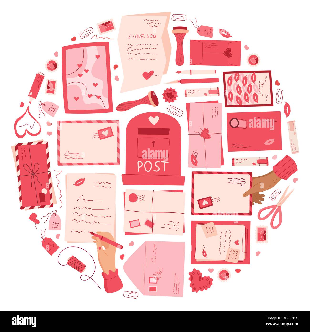 Love Mail Letter Sticker Flat Circle Stock Vector