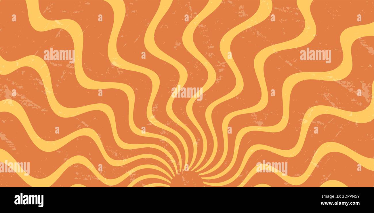 Groovy Retro Sun Burst Wavy Background Stock Vector