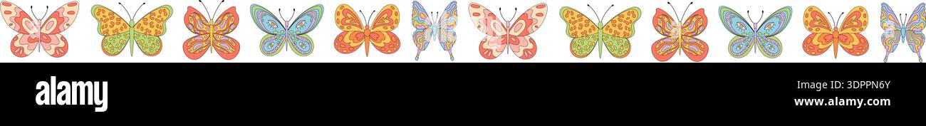 Groovy Retro Butterfly Border Pattern Stock Vector