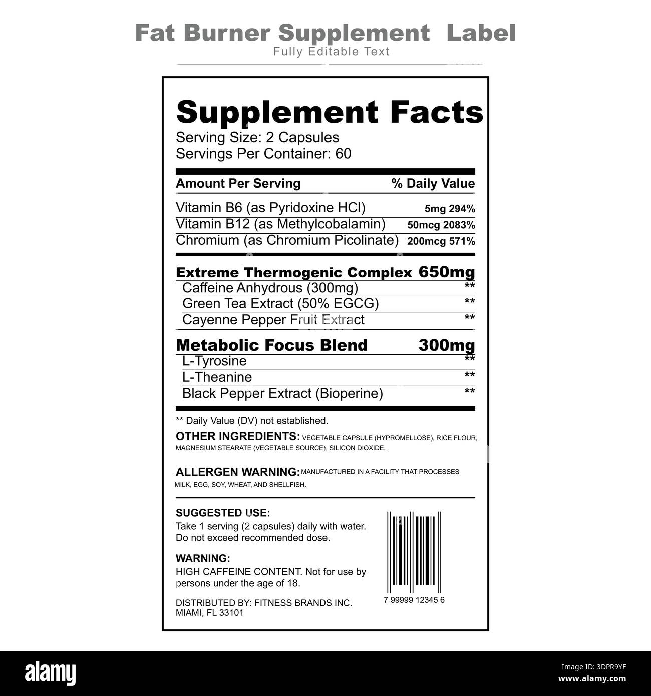 Supplement Facts Label Example Fat Burner Supplement Facts Label Template. Vector illustration of a ...