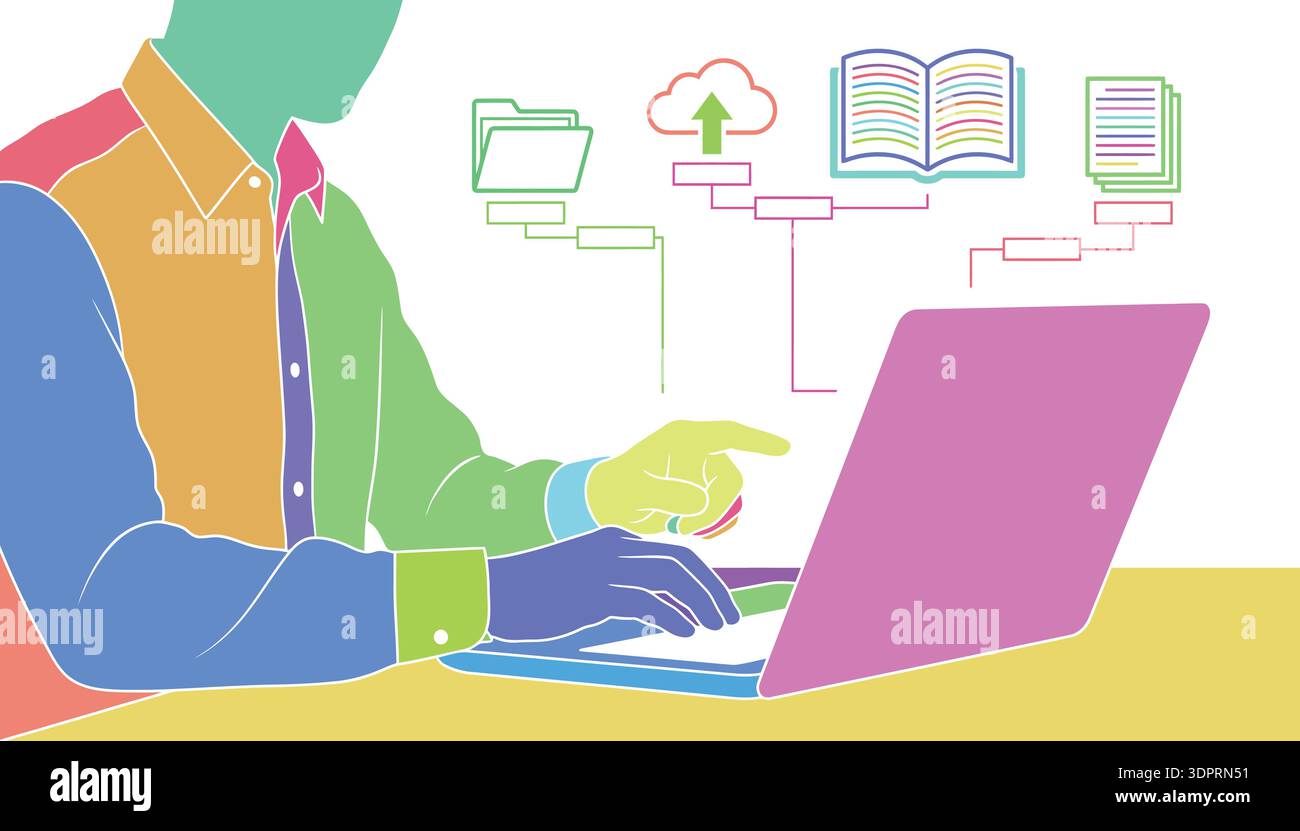 Digital Collaboration and Online Learning Concept Illustration – Cloud Document Sharing and Remote Teamwork Vector Design Stock Vector