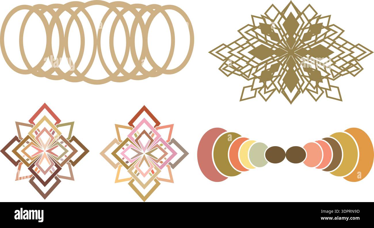 Abstract Geometric Decorative Elements Set, Modern Symmetrical Ornament Vector Collection Stock Vector