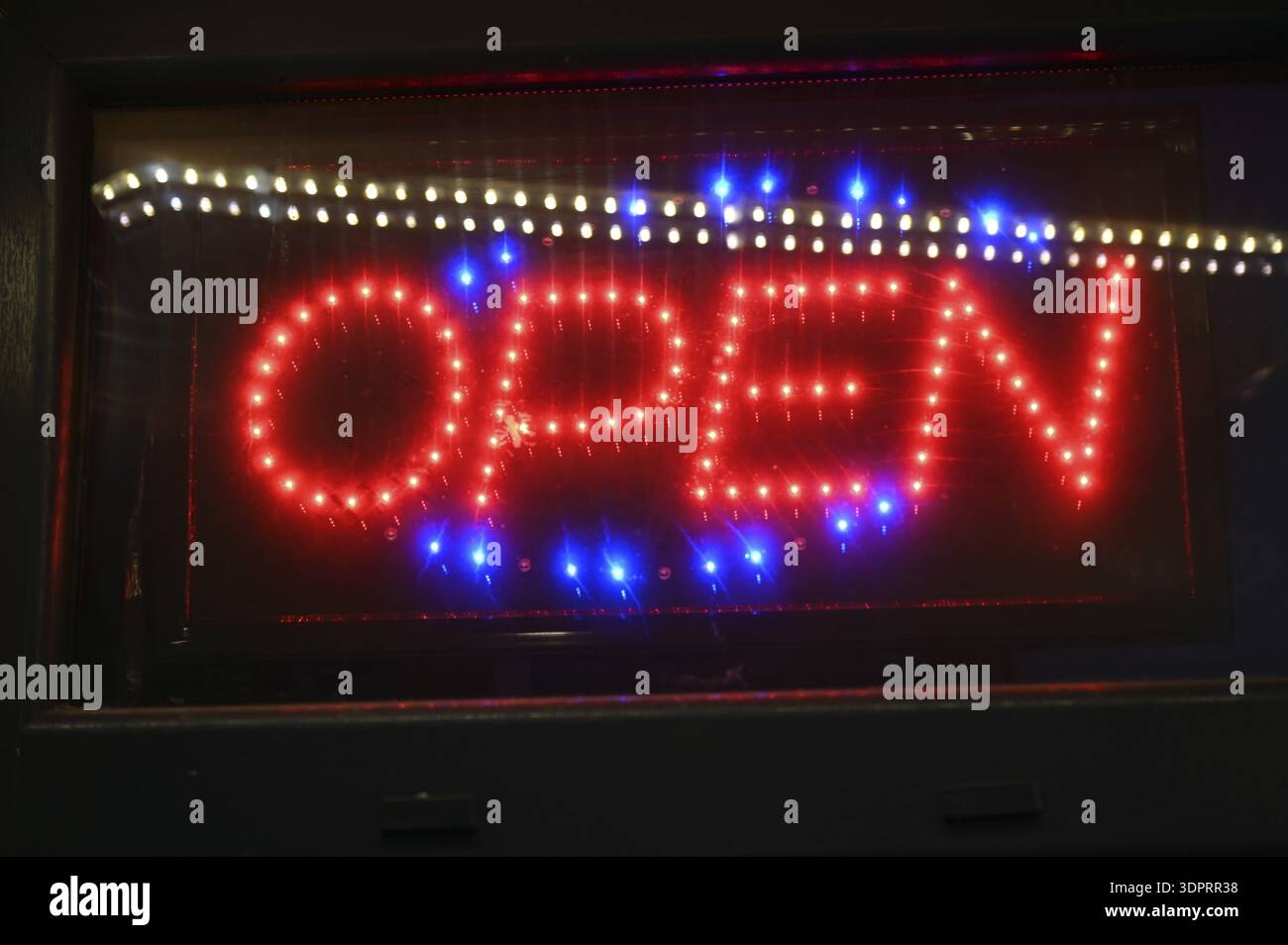 Neon sign opened Stock Photo