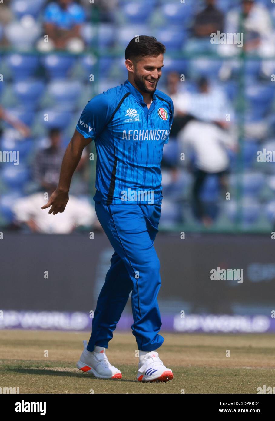 Azmatullah Omarzai of Afghanistan celebrates after taking a wicket ...