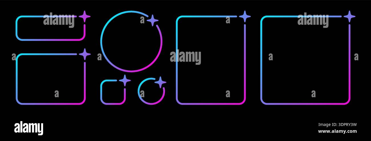 AI gradient rectangle and circle frames set. Artificial intelligence neon border. Technology box with blue and pink gradient. Neural network bar Stock Vector