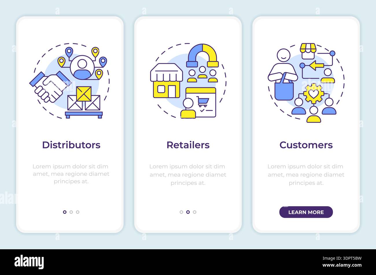 Supply chain participants onboarding mobile app screen Stock Vector