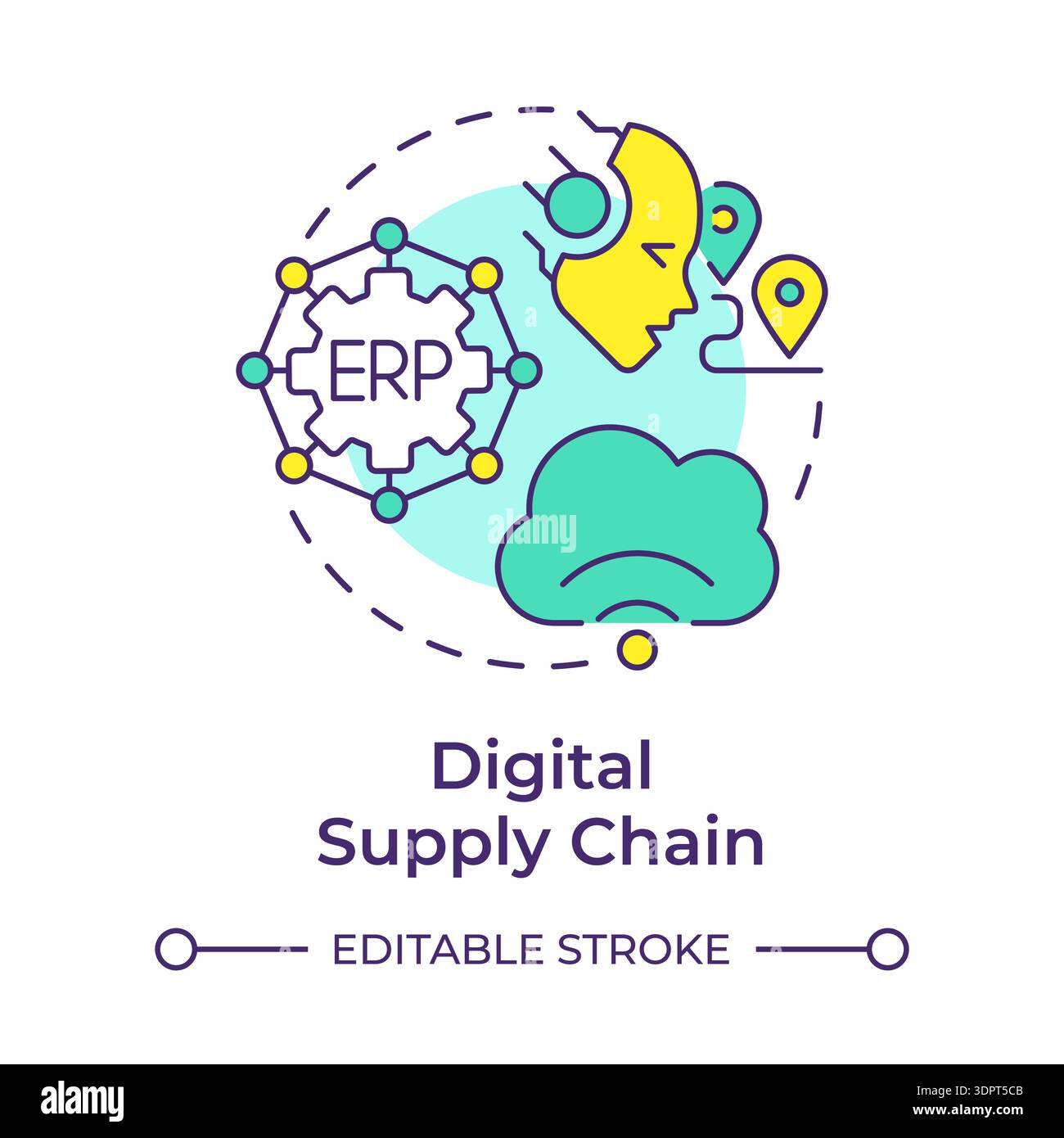 Digital supply chain multi color concept icon Stock Vector