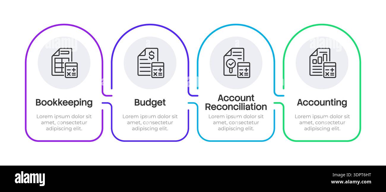 Bookkeeping multicolor rounded infographic 4 steps Stock Vector