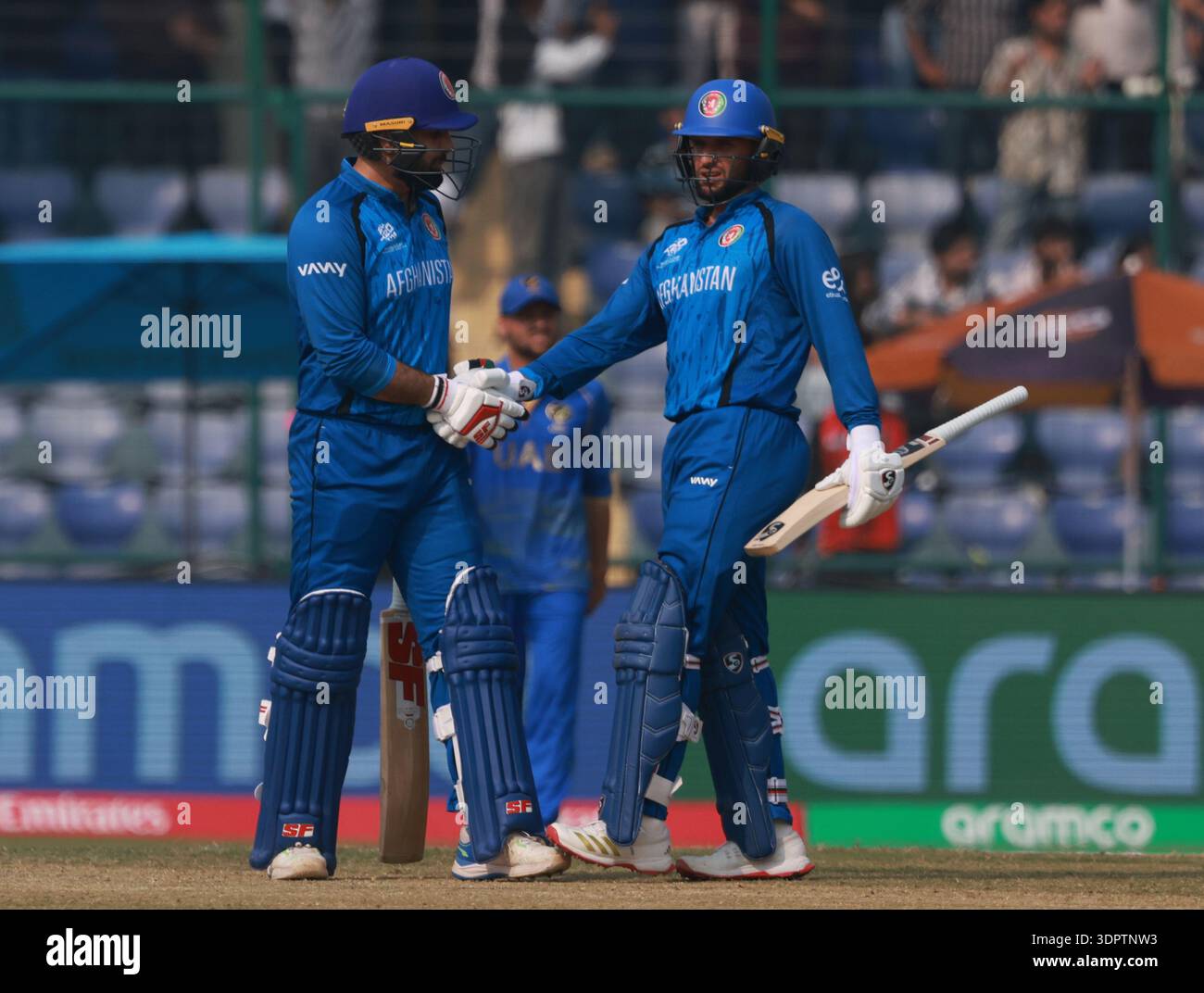 Azmatullah Omarzai of Afghanistan celebrates after hitting the winning ...