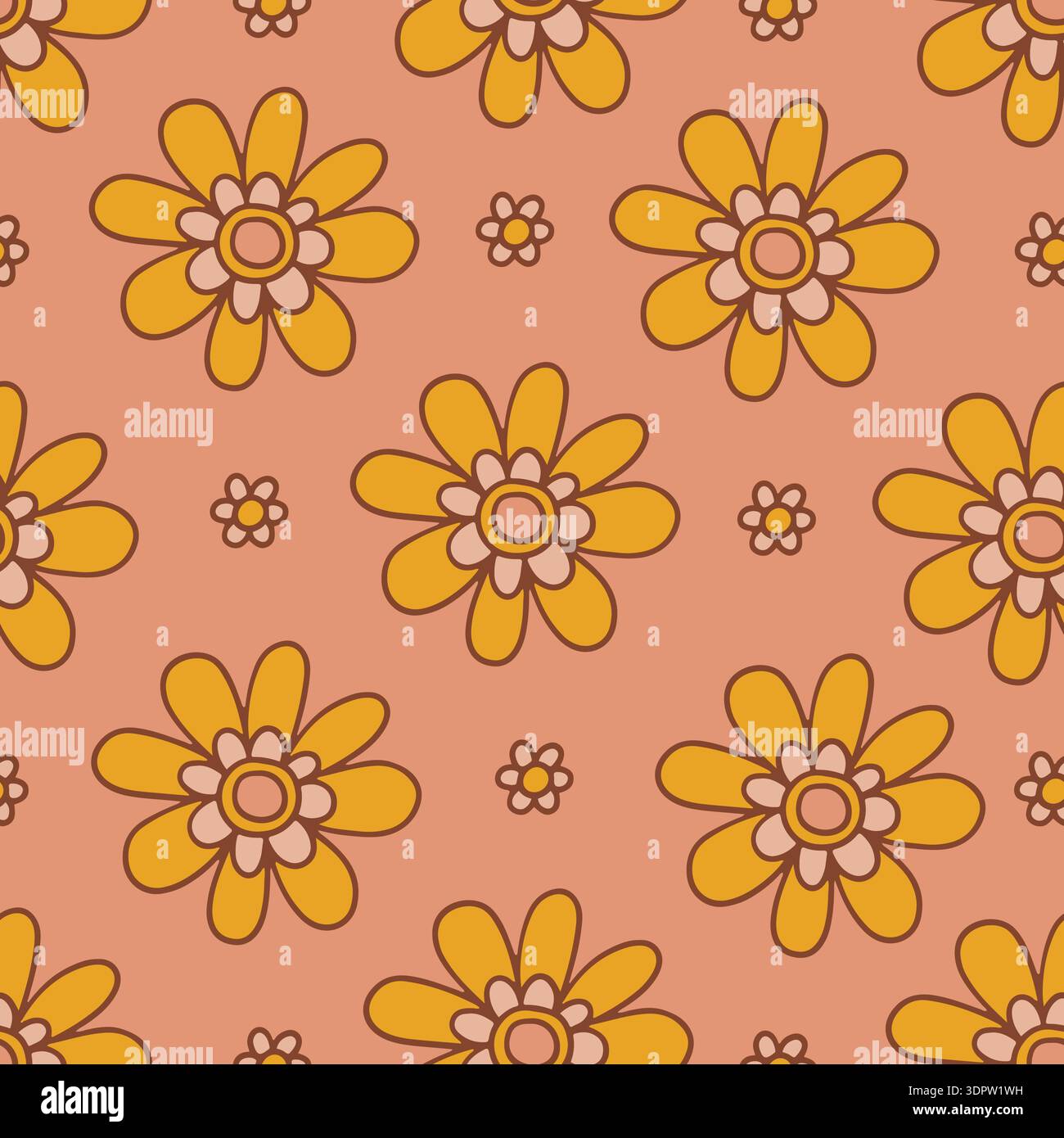 Retro floral groovy vector seamless pattern design Stock Vector