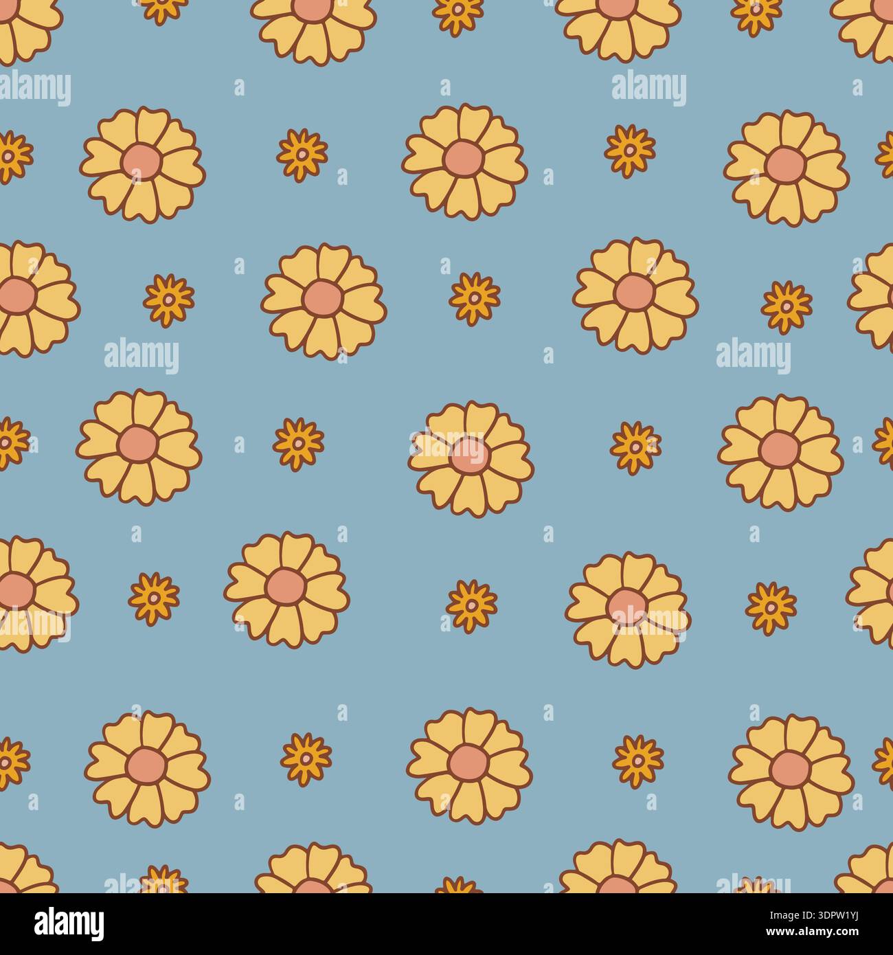 Retro floral groovy vector seamless pattern design Stock Vector