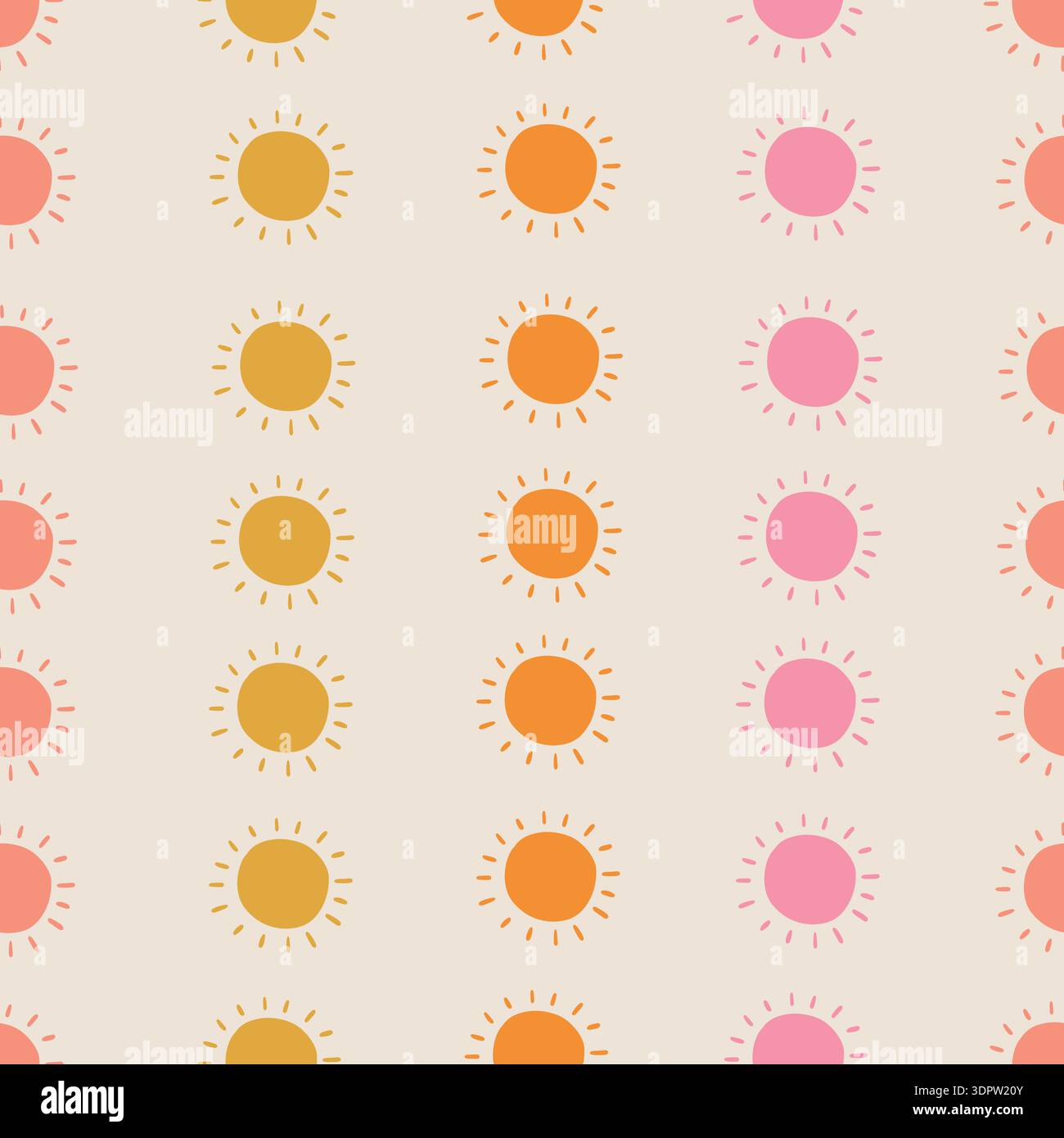 Hand drawn sun modern doodle seamless pattern.  Stock Vector